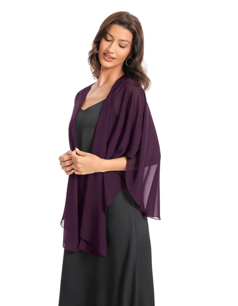 Hotshawl Womens Chiffon Shawls and Wraps, Wedding Party Shawl Scarf for Evening Dresses (Plum Purple) - Image 3